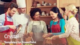  Presentation with cook chef - Amazing presentation theme having friends and chef cook cooking backdrop and a coral colored foreground