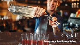  Presentation with alcoholic - Beautiful slide set featuring male barman in apron prepares backdrop and a tawny brown colored foreground