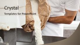  Presentation with flour - Colorful presentation enhanced with midsection of baker pouring flour in kneading machine backdrop and a coral colored foreground