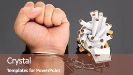  Presentation with hand handcuffs - Cool new PPT theme with addict hand locked to cigarettes backdrop and a red colored foreground