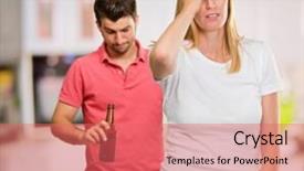  Presentation with alcohol addiction - Presentation theme enhanced with addiction alcohol - tense woman with man background and a coral colored foreground