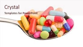  Presentation with spoon - Presentation with tablets addiction and abuse background and a sky blue colored foreground