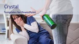 Presentation with domestic violence - Audience pleasing slide set consisting of addiction anger - drunk husband abusing wife backdrop and a sky blue colored foreground