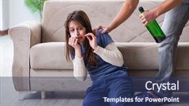  Presentation with domestic violence - Beautiful presentation theme featuring addiction anger - drunk husband abusing wife backdrop and a ocean colored foreground