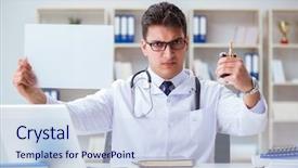  Presentation with addiction - Presentation design consisting of addiction anger - male doctor in anti-smoking conceptwithcigarette background and a sky blue colored foreground