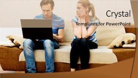  Presentation with concept for problem solving many - Beautiful presentation featuring addiction anger - workaholic concept couple sitting backdrop and a coral colored foreground