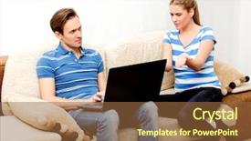  Presentation with working together - Audience pleasing slides consisting of addiction anger - workaholic concept couple sitting backdrop and a tawny brown colored foreground