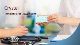  Presentation with gynecologist - Amazing presentation theme having addiction pregnancy - gynecologist appoints hormone pills patient backdrop and a sky blue colored foreground
