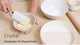  Presentation with butter - Cool new PPT layouts with adding-butter-into-powder backdrop and a soft green colored foreground