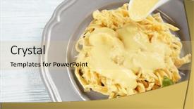  Presentation with pasta sauce - Slide deck with adding cheese sauce to delicious pasta closeup background and a lemonade colored foreground