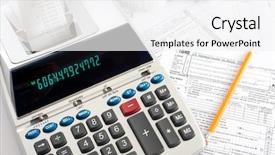  Presentation with adding machine - Amazing PPT theme having adding machine or calculator with adding machine tape or paper and tax forms backdrop and a white colored foreground