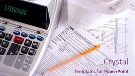  Presentation with adding machine - Amazing presentation having adding machine or calculator with adding machine tape or paper and tax forms backdrop and a sky blue colored foreground