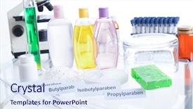  Presentation with laboratory chemical - Slide deck consisting of addition - noxious additives in cosmetics laboratory background and a sky blue colored foreground
