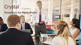  Presentation with black male female fashion - PPT theme enhanced with address - black male manager addressing colleagues background and a lemonade colored foreground