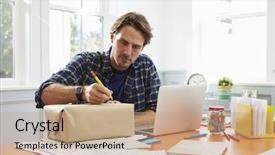  Presentation with personal package - Beautiful presentation featuring address - man at home addressing package backdrop and a coral colored foreground