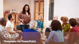  Presentation with community meeting - Slide set consisting of address self help therapy group background and a tawny brown colored foreground
