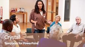  Presentation with group therapy - Beautiful slide deck featuring address self help therapy group backdrop and a coral colored foreground