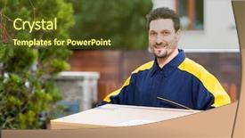  Presentation with courier - Slide deck having addressee - courier delivering parcel to recipient background and a tawny brown colored foreground