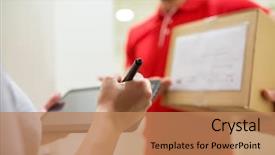  Presentation with customer service - Slides featuring addressee - home delivery service mail people background and a coral colored foreground