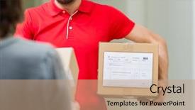  Presentation with express delivery service by motorcycle - Theme featuring addressee - home delivery service mail people background and a coral colored foreground