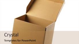  Presentation with cardboard - Amazing slides having addressee - opened cardboard box isolated backdrop and a  colored foreground