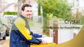  Presentation with letters and numbers - Slide set with addressee - postman delivering letters to mailbox background and a yellow colored foreground