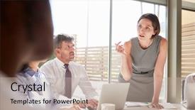  Presentation with kick off meeting - Colorful PPT theme enhanced with addressing colleagues at a meeting backdrop and a mint green colored foreground