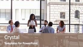  Presentation with meeting - Presentation theme enhanced with addressing colleagues at a meeting background and a coral colored foreground