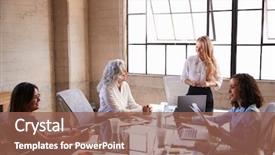  Presentation with female - Amazing PPT theme having addressing female colleagues in meeting backdrop and a violet colored foreground