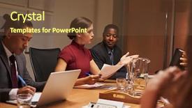  Presentation with team meeting - Beautiful slides featuring addressing team at a business backdrop and a tawny brown colored foreground