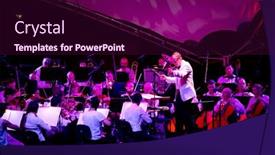  Presentation with symphony orchestra - Audience pleasing slides consisting of picture word cloud with magnifying glass business concept backdrop and a coral colored foreground