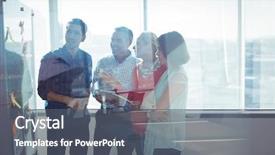  Presentation with looking glass - Audience pleasing PPT theme consisting of adhesive note - happy business entrepreneurs looking backdrop and a gray colored foreground