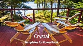  Presentation with chairs - Audience pleasing PPT theme consisting of adirondack chairs at lake backdrop and a tawny brown colored foreground