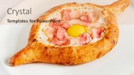  Presentation with white plate - Presentation having adjarian-khachapuri-on-the-white background and a coral colored foreground
