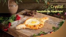  Presentation with traditional - Presentation design featuring adjarian-khachapuri-traditional-georgian-dish background and a tawny brown colored foreground