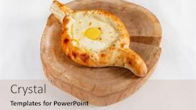  Presentation with traditional - Presentation design having adjarian-khachapuri-traditional-georgian-dish background and a coral colored foreground