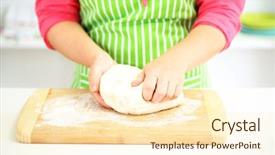  Presentation with flour - Cool new PPT theme with adjetives - female hands in flour closeup backdrop and a  colored foreground