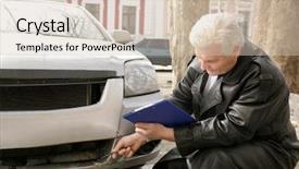  Presentation with car accident - Presentation theme having adjuster inspecting car after accident background and a soft green colored foreground