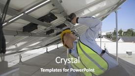  Presentation with solar panels - Audience pleasing PPT theme consisting of adjusting solar panels on rooftop backdrop and a gray colored foreground