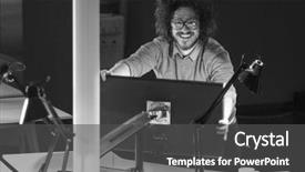  Presentation with work - Amazing PPT theme having admin services - young programmer trying to fix backdrop and a dark gray colored foreground