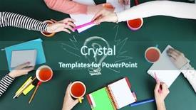  Presentation with team work - Slide deck with creative team for work flow background and a ocean colored foreground