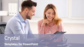  Presentation with consulting - PPT layouts with administration - businessman consulting young woman background and a light blue colored foreground