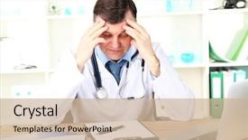  Presentation with medical desk - PPT layouts with administration - medical doctor working at desk background and a coral colored foreground