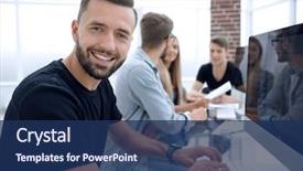  Presentation with office workers - Presentation theme having administration - office workers gather background and a navy blue colored foreground