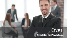  Presentation with business partner - Presentation theme enhanced with administration - portrait of a joyful business background and a dark gray colored foreground