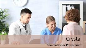  Presentation with receptionist - Cool new PPT theme with administration - receptionist and doctor with client backdrop and a coral colored foreground