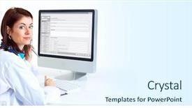  Presentation with medical smiling doctor - Cool new PPT layouts with administration - smiling medical doctor woman backdrop and a sky blue colored foreground