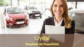  Presentation with camera - Theme with administration - smiling saleswoman holding document while background and a tawny brown colored foreground