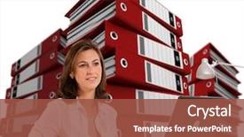  Presentation with piles - Theme enhanced with administration - woman sitting at her desk background and a tawny brown colored foreground