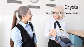  Presentation with receptionist - Colorful presentation enhanced with administration money - female receptionist teaching trainee backdrop and a light gray colored foreground